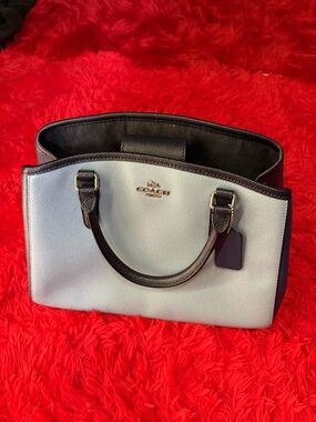 Coach Two-Tone Leather Satchel - Light Blue and Black